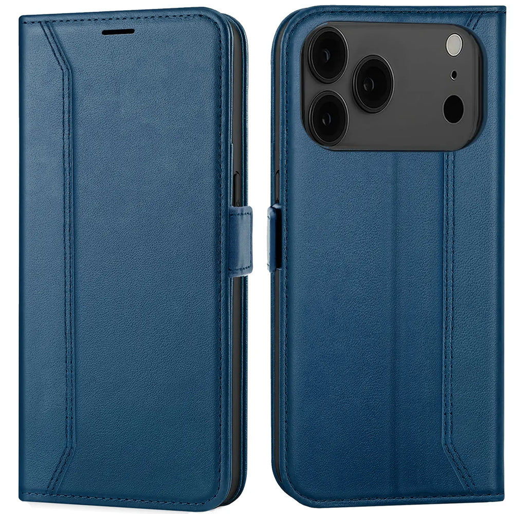 Apple iPhone 17 Pro Max Klapphülle im Lederlook mit RFID Block in Blau