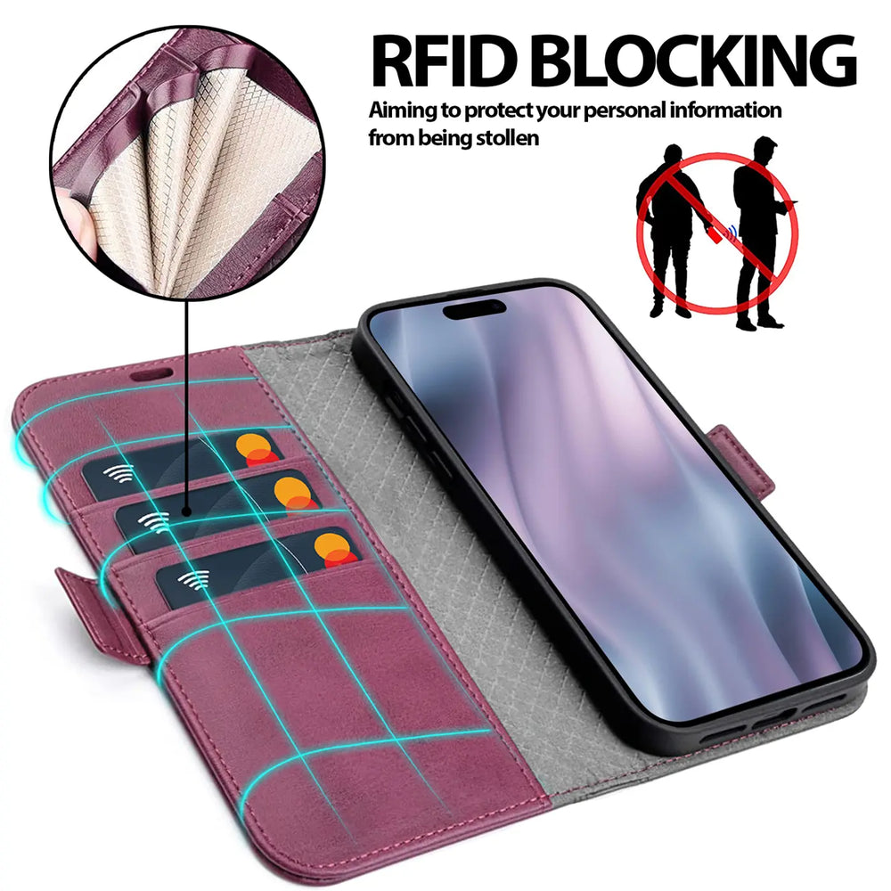 Apple iPhone 17 Pro Max Klapphülle im Lederlook mit RFID Block in Lila
