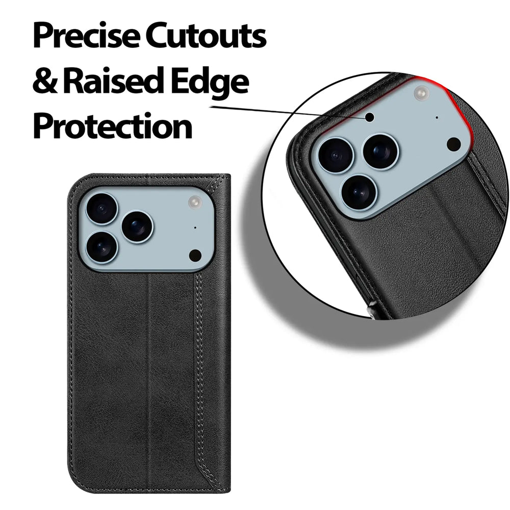 Apple iPhone 17 Pro Max Klapphülle im Lederlook mit RFID Block in Schwarz