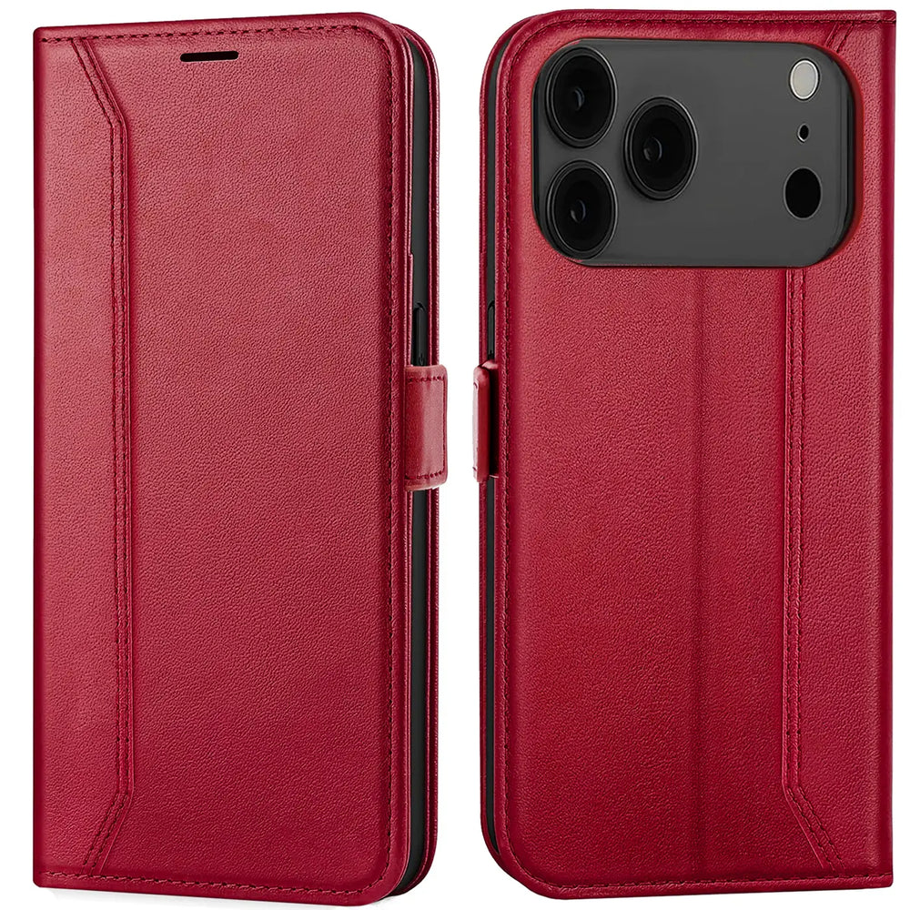 Apple iPhone 17 Pro Klapphülle im Lederlook mit RFID Block in Rot