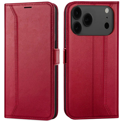 Apple iPhone 17 Pro Klapphülle im Lederlook mit RFID Block in Rot