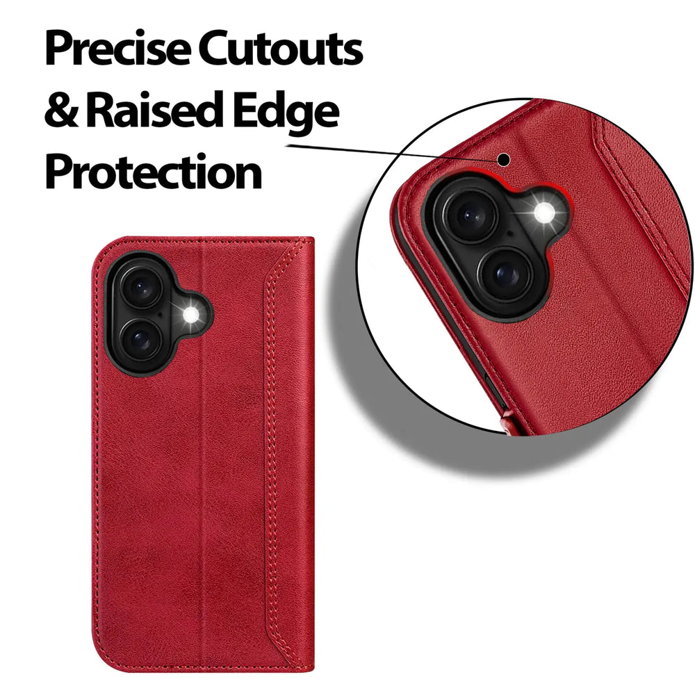 Apple iPhone 17 Klapphülle im Lederlook mit RFID Block in Rot
