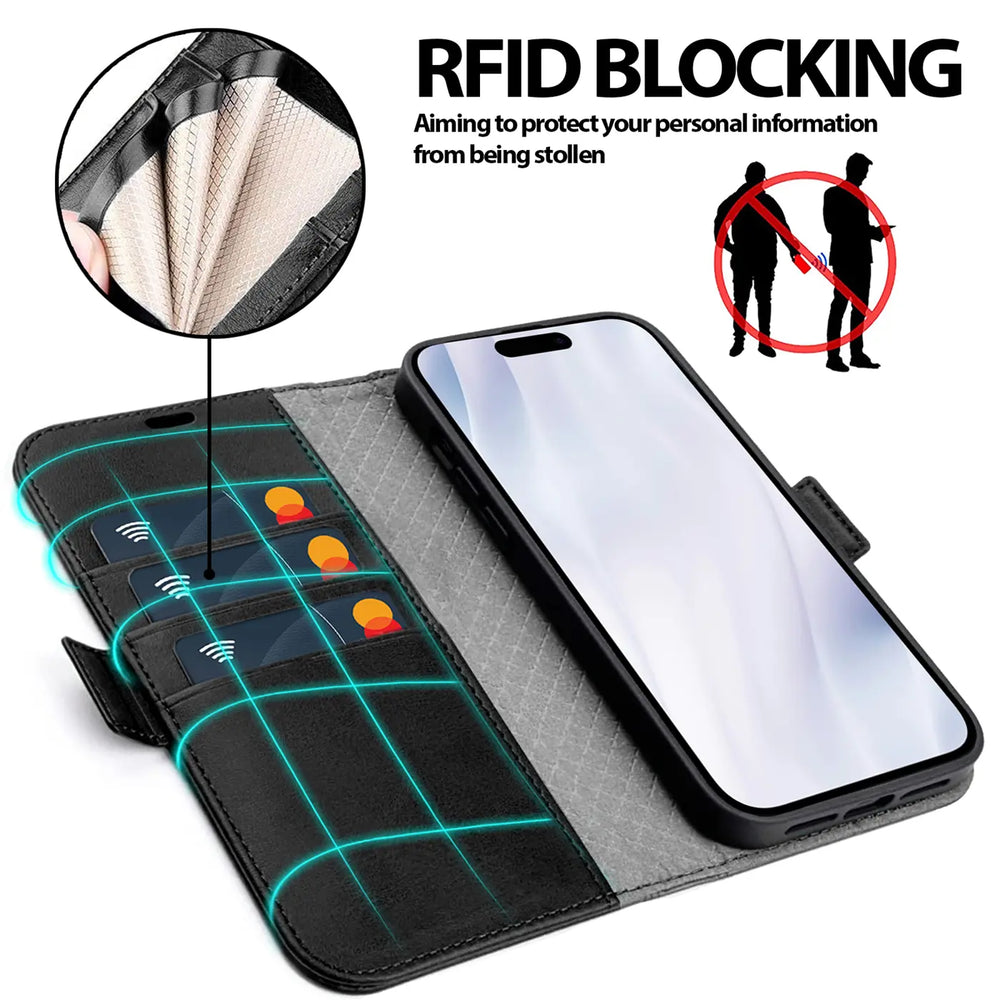 Apple iPhone 17 Klapphülle im Lederlook mit RFID Block in Schwarz