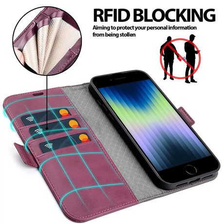 iPhone 7 / 8 / SE 2 / SE 3 Klapphülle im Lederlook mit RFID Block in Lila