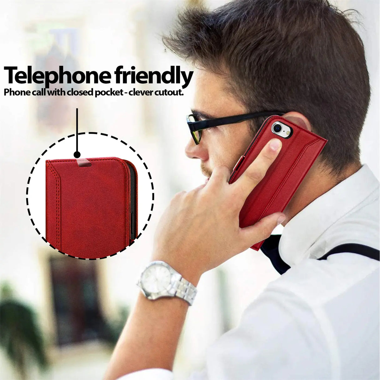 iPhone 7 / 8 / SE 2 / SE 3 Klapphülle im Lederlook mit RFID Block in Rot