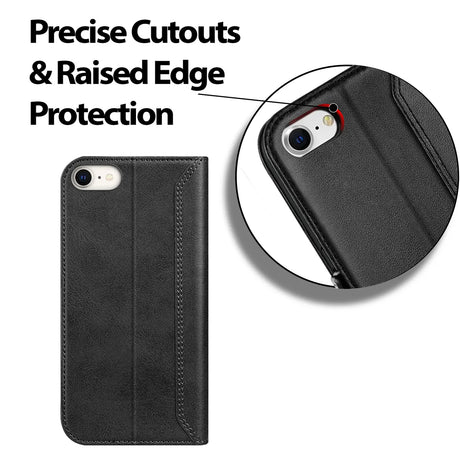 iPhone 7 / 8 / SE 2 / SE 3 Klapphülle im Lederlook mit RFID Block in Schwarz