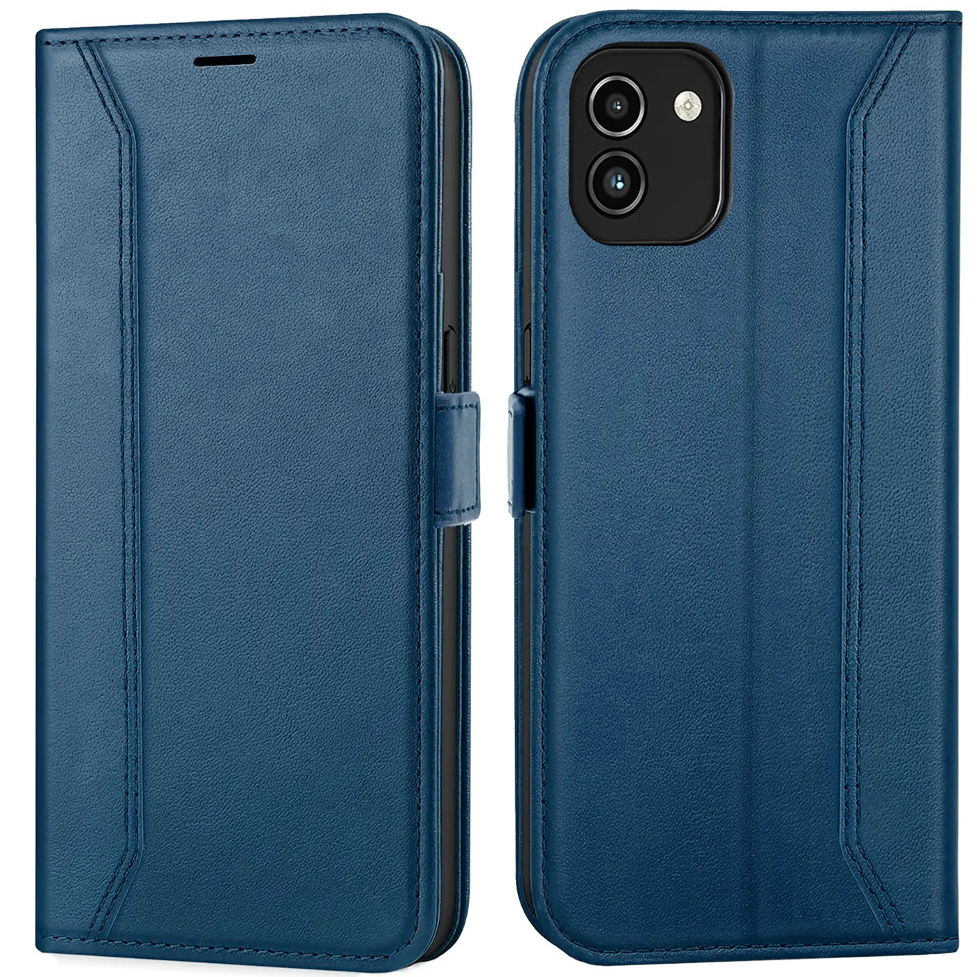 Blaue Kunstleder-Klapphülle, Vorder- und Rückansicht, für Samsung Galaxy A03