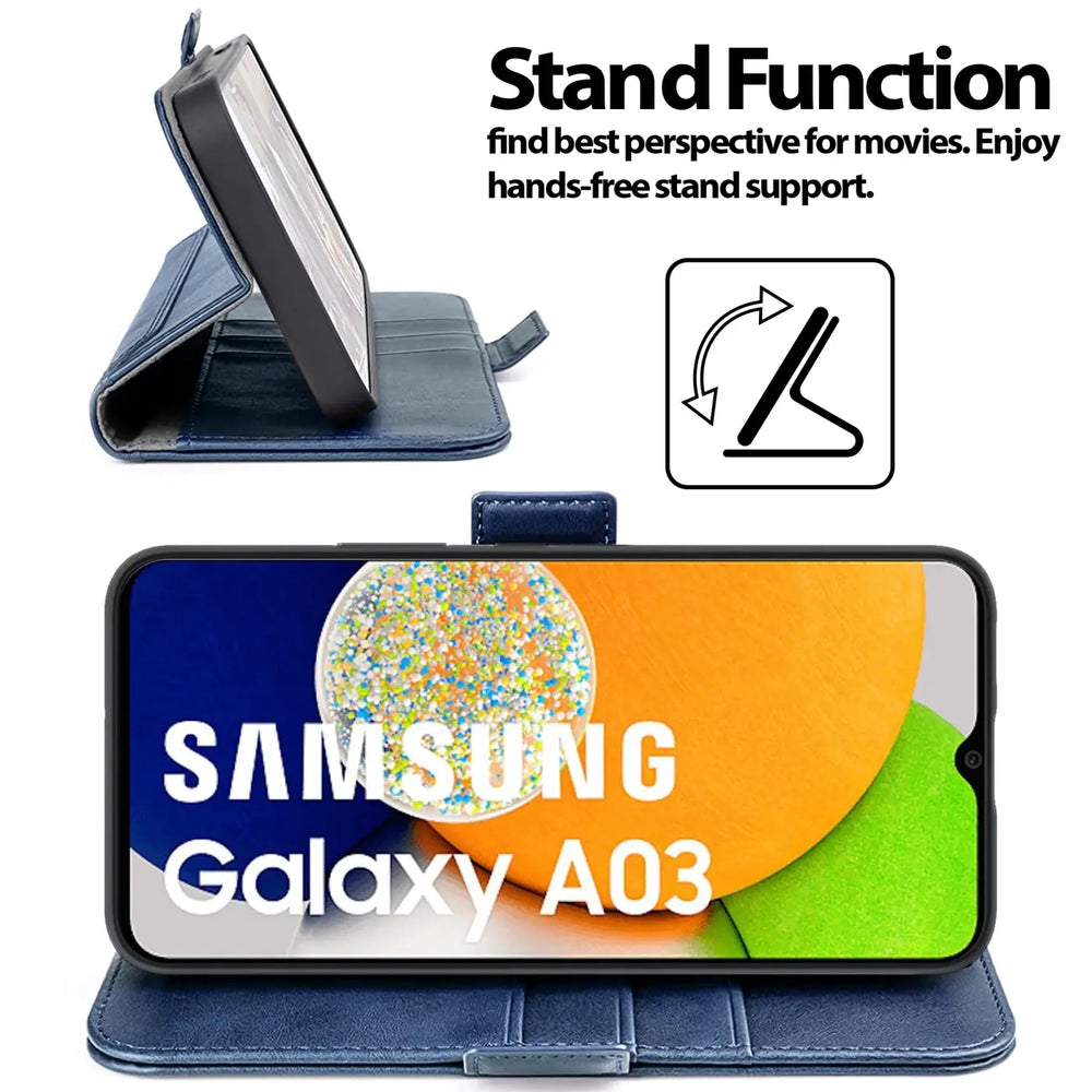 Samsung Galaxy A03 Klapphülle im Lederlook mit RFID Block in Blau