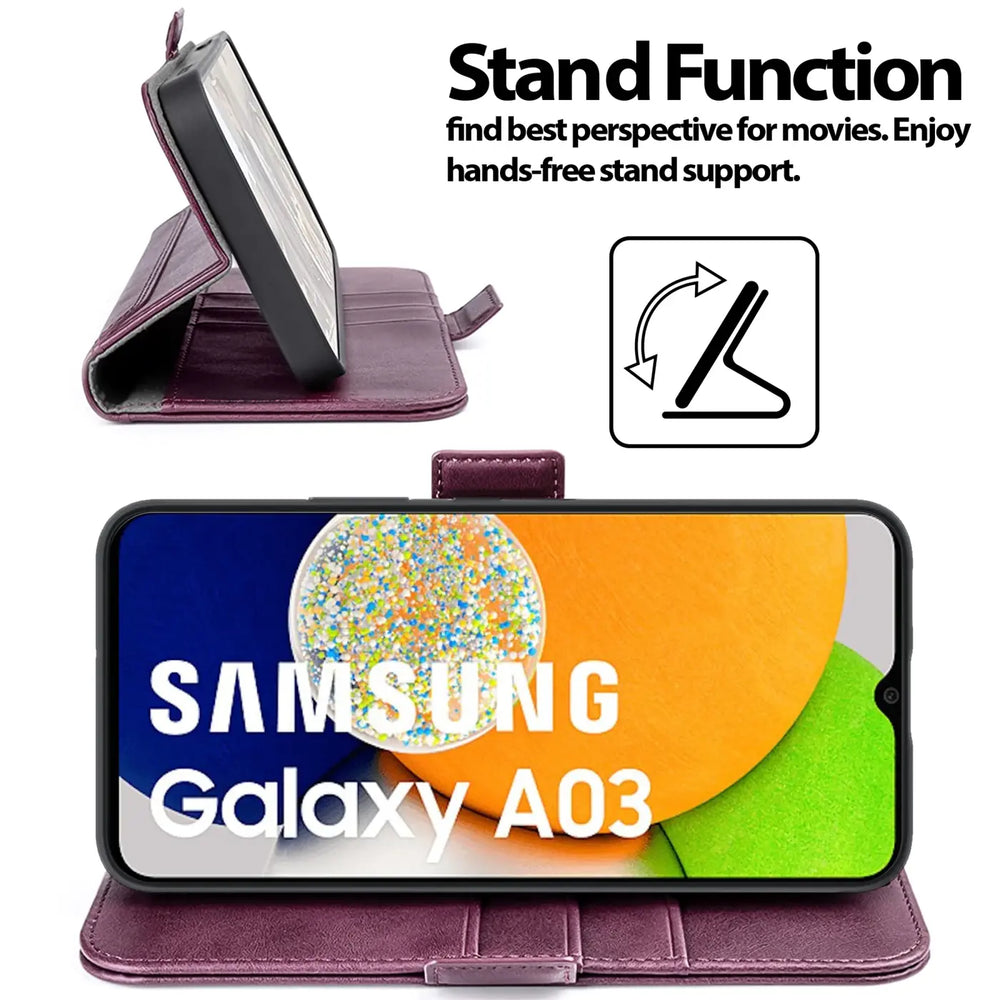 Samsung Galaxy A03 Klapphülle im Lederlook mit RFID Block in Lila