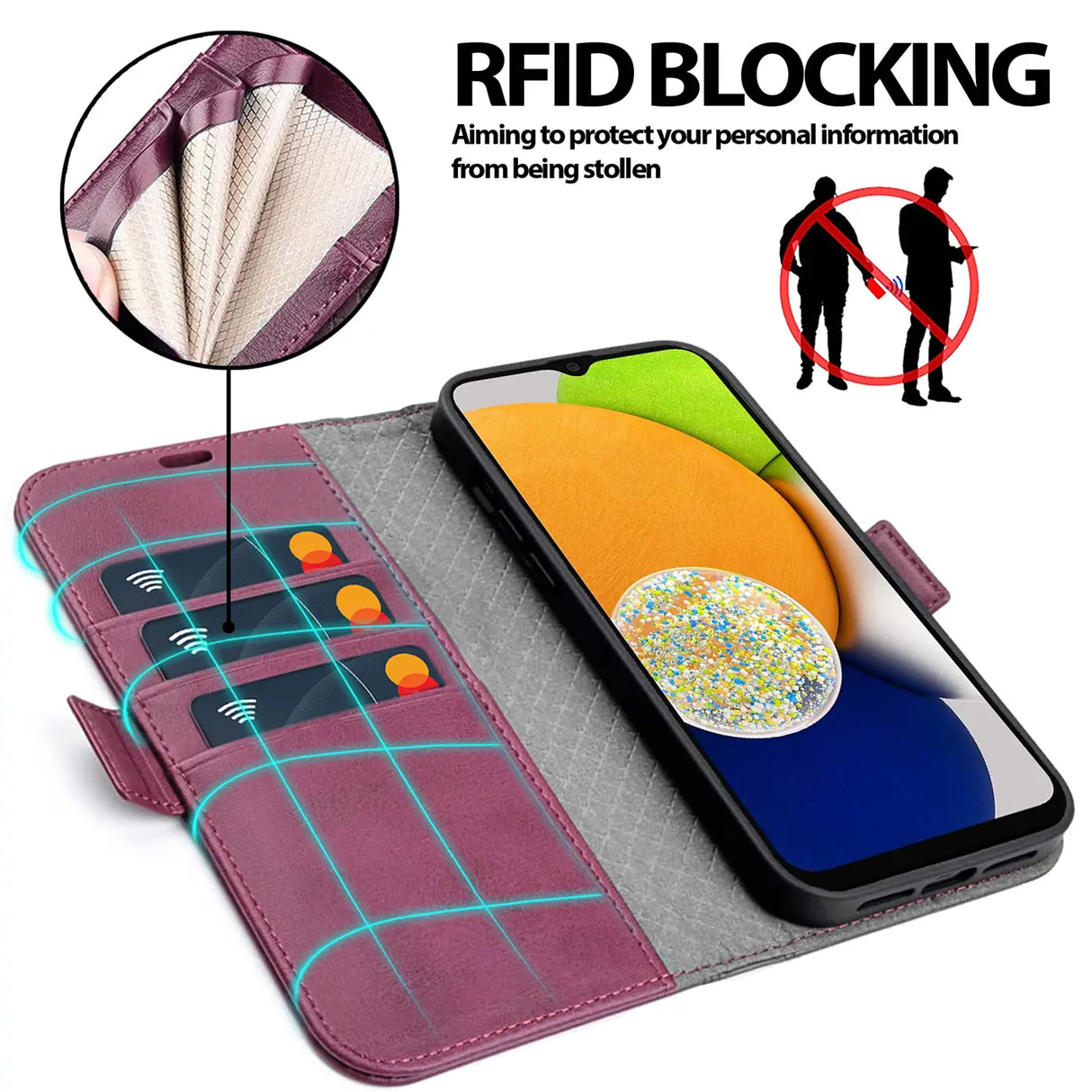 Samsung Galaxy A03 Klapphülle im Lederlook mit RFID Block in Lila