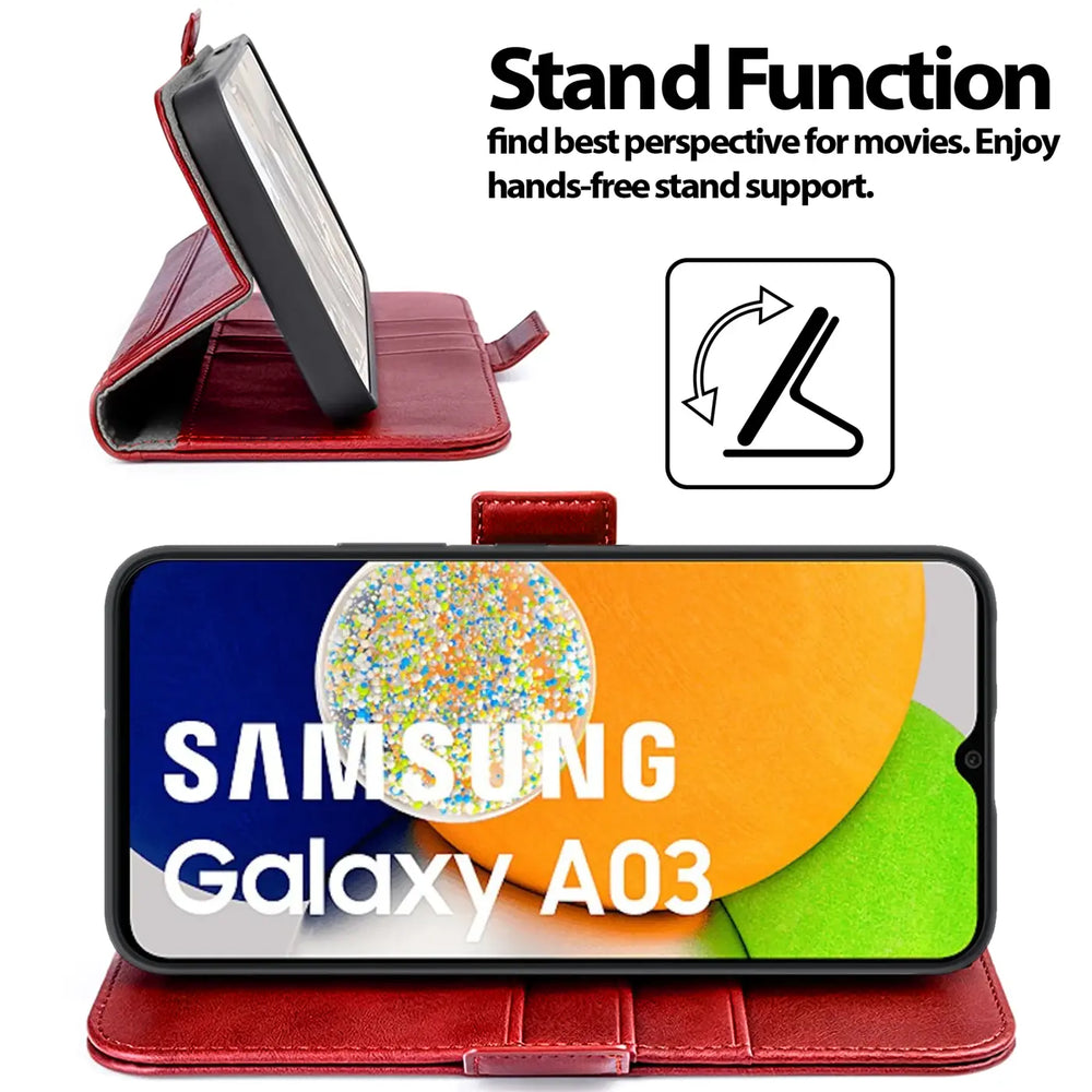Samsung Galaxy A03 Klapphülle im Lederlook mit RFID Block in Rot