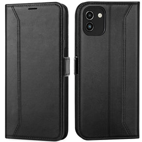 Samsung Galaxy A03 Klapphülle im Lederlook mit RFID Block in Schwarz