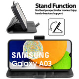 Samsung Galaxy A03 Klapphülle im Lederlook mit RFID Block in Schwarz