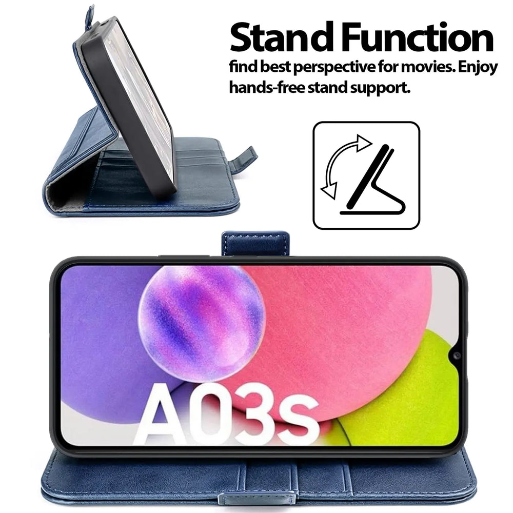 Samsung Galaxy A03s Klapphülle im Lederlook mit RFID Block in Blau