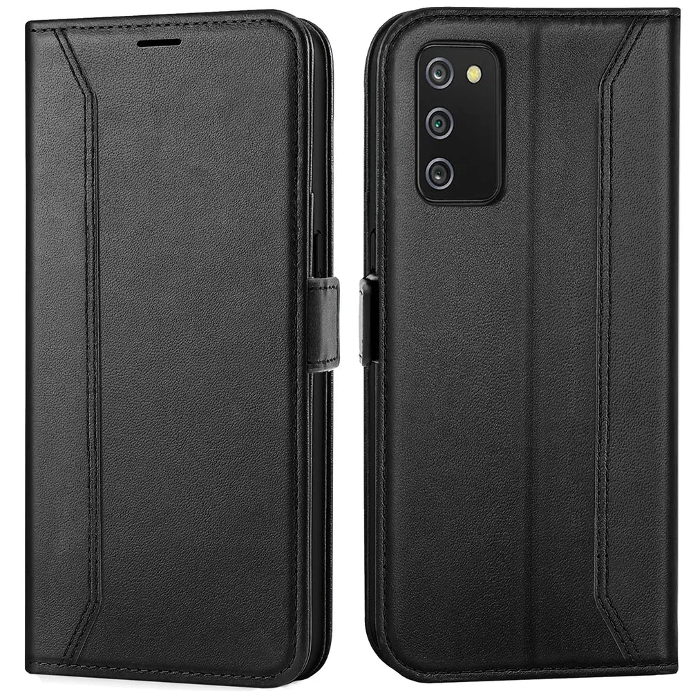 Samsung Galaxy A03s Klapphülle im Lederlook mit RFID Block in Schwarz