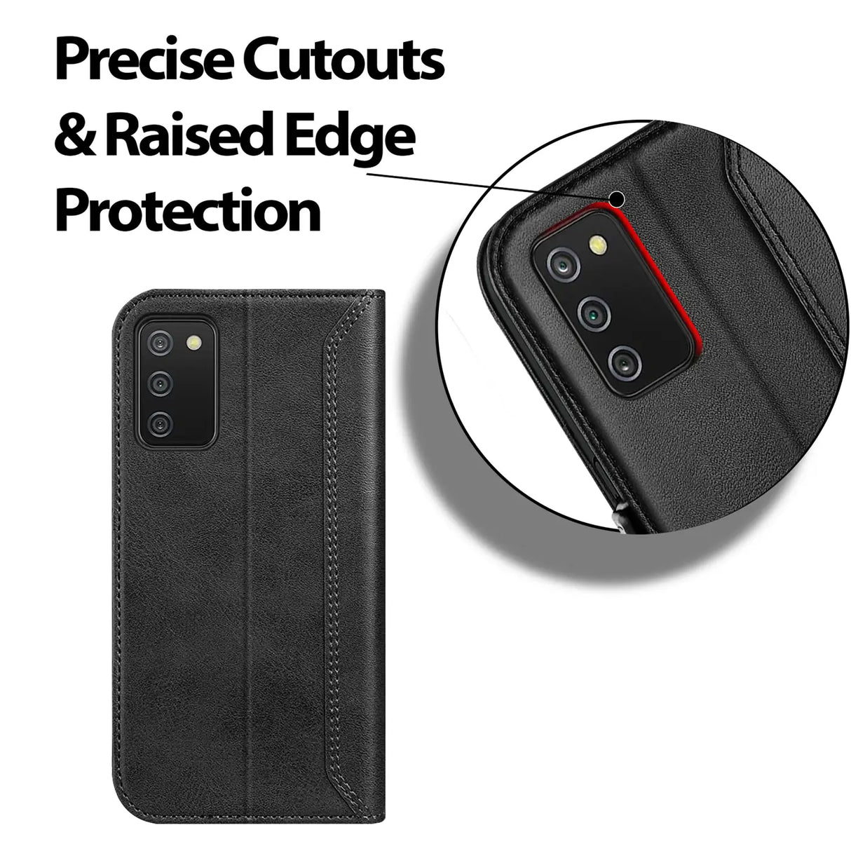 Samsung Galaxy A03s Klapphülle im Lederlook mit RFID Block in Schwarz