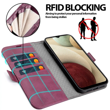 Samsung Galaxy A12 / M12 Klapphülle im Lederlook mit RFID Block in Lila