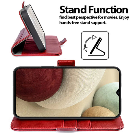 Samsung Galaxy A12 / M12 Klapphülle im Lederlook mit RFID Block in Rot