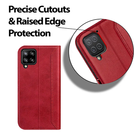 Samsung Galaxy A12 / M12 Klapphülle im Lederlook mit RFID Block in Rot