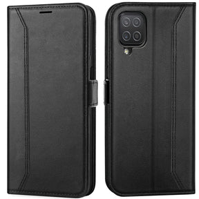 Samsung Galaxy A12 / M12 Klapphülle im Lederlook mit RFID Block in Schwarz