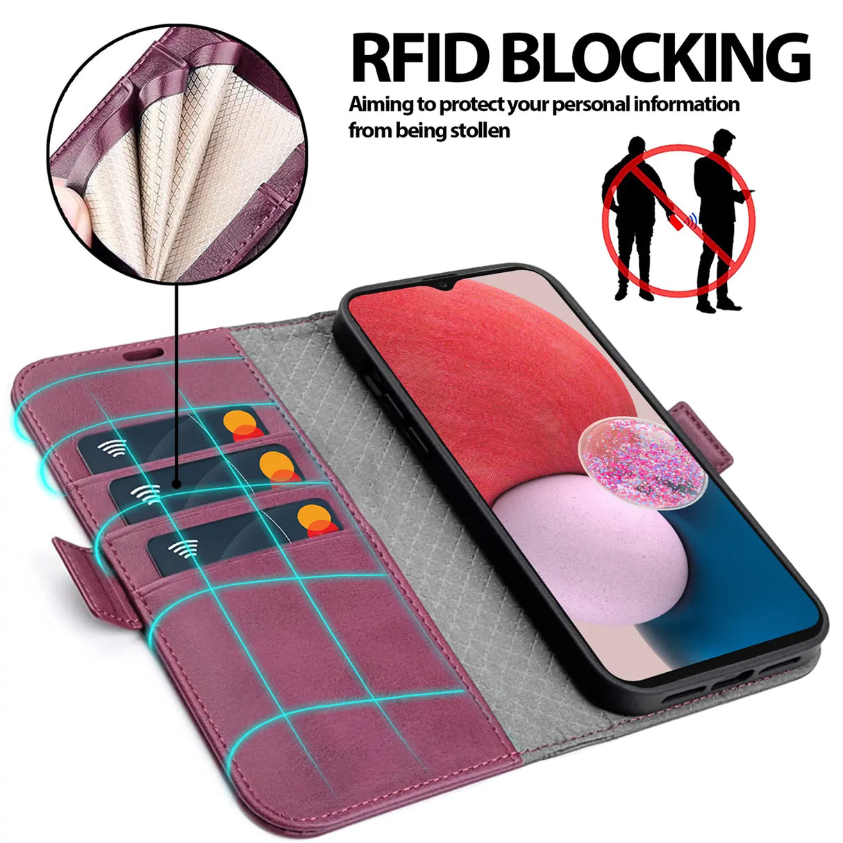 Samsung Galaxy A14 4G / 5G Klapphülle im Lederlook mit RFID Block in Lila