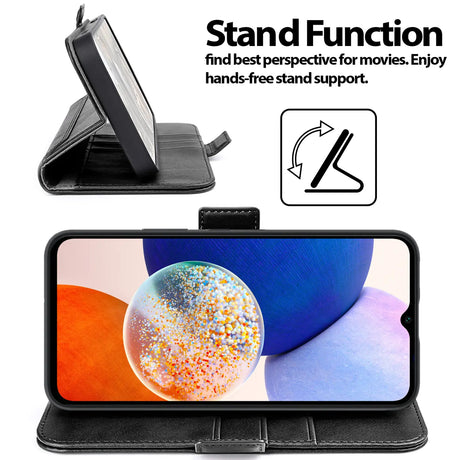 Samsung Galaxy A14 4G / 5G Klapphülle im Lederlook mit RFID Block in Schwarz
