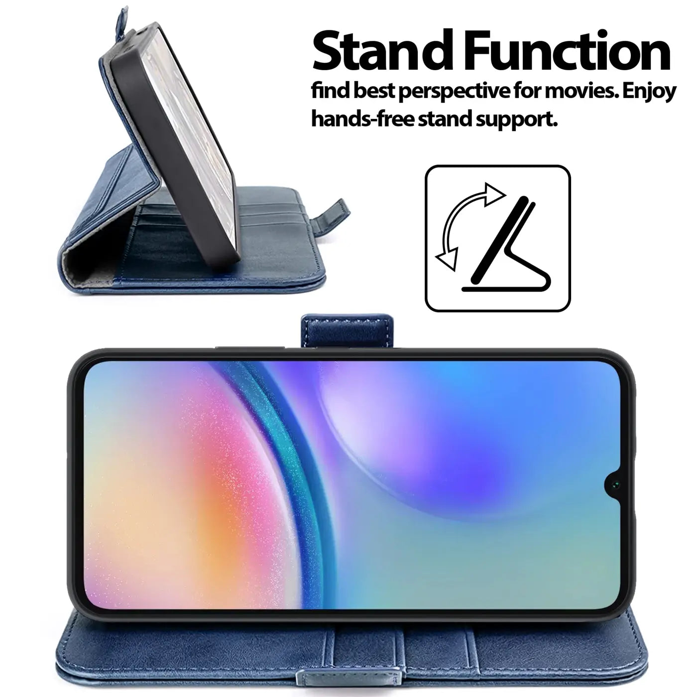 Blaue Kunstleder-Klapphülle mit Ständerfunktion für Samsung Galaxy A15 4G/5G.