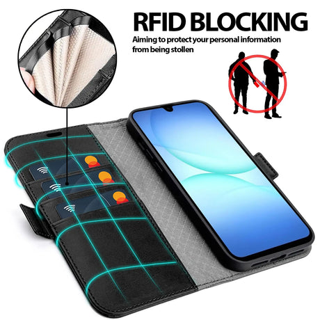 Samsung Galaxy A17 5G Klapphülle im Lederlook mit RFID Block in Schwarz