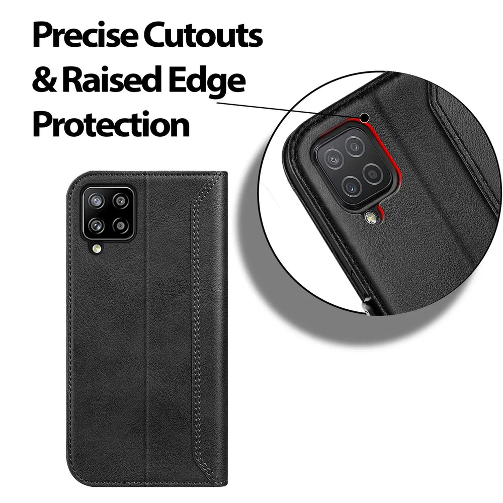 Samsung Galaxy A22 4G / M32 / M22 Klapphülle im Lederlook mit RFID Block in Schwarz