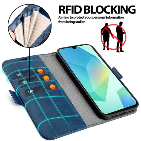 Samsung Galaxy A26 5G Klapphülle im Lederlook mit RFID Block in Blau
