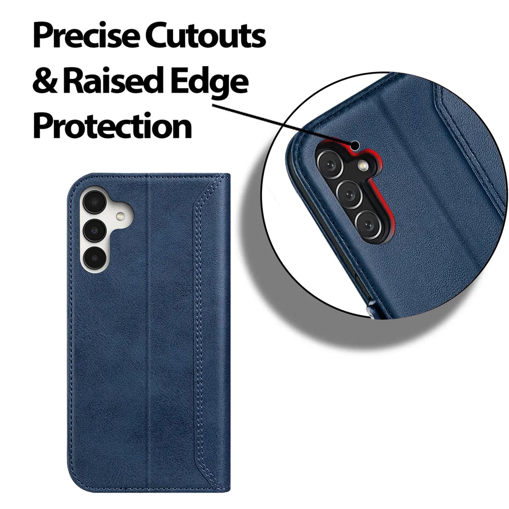 Samsung Galaxy A34 5G Klapphülle im Lederlook mit RFID Block in Blau