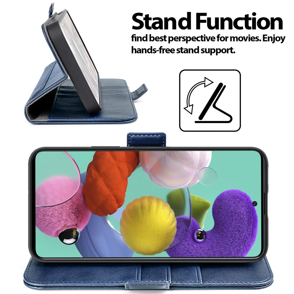 Samsung Galaxy A51 Klapphülle im Lederlook mit RFID Block in Blau