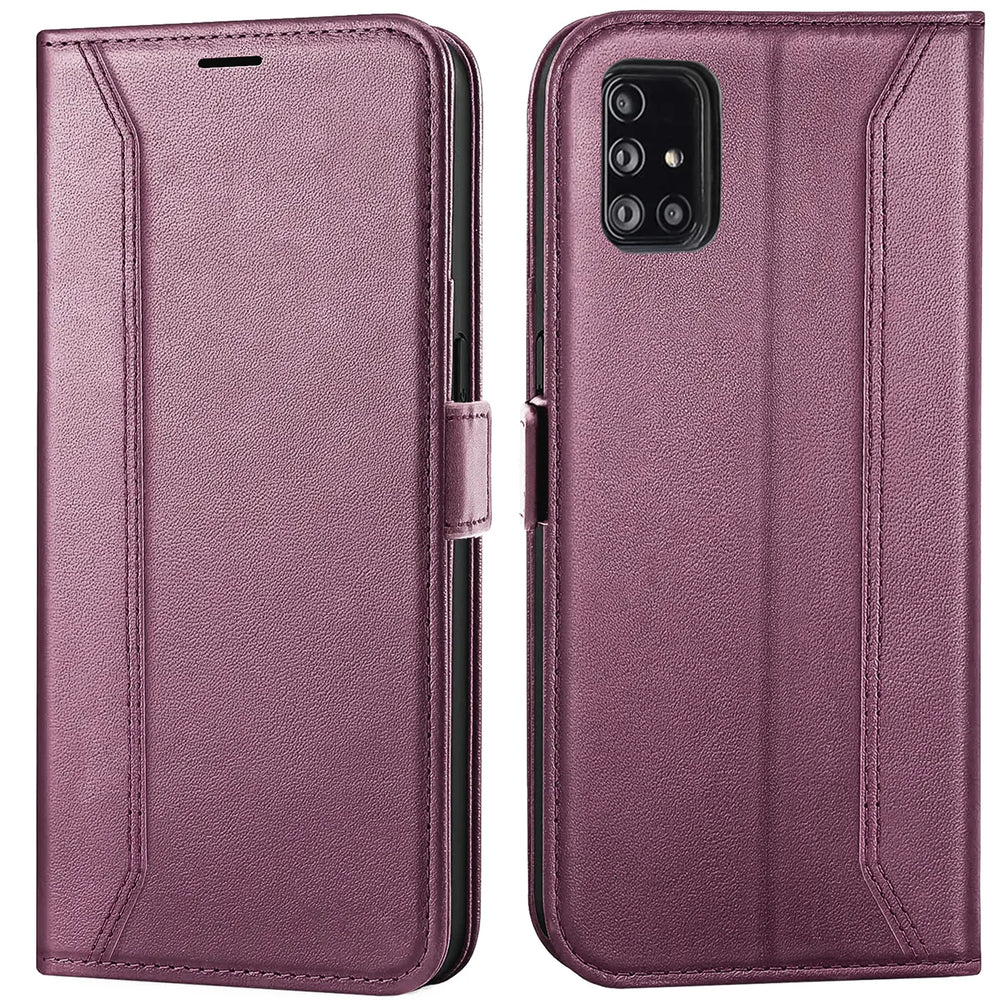 Samsung Galaxy A51 Klapphülle im Lederlook mit RFID Block in Lila