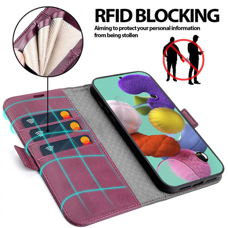 Samsung Galaxy A51 Klapphülle im Lederlook mit RFID Block in Lila