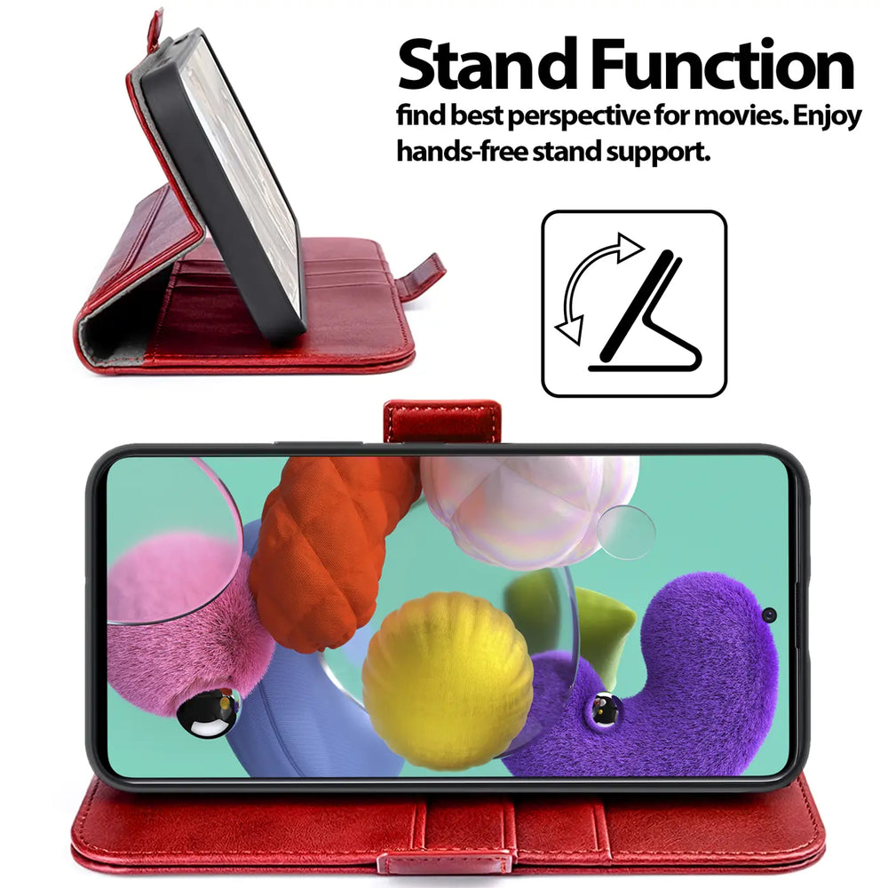Samsung Galaxy A51 Klapphülle im Lederlook mit RFID Block in Rot