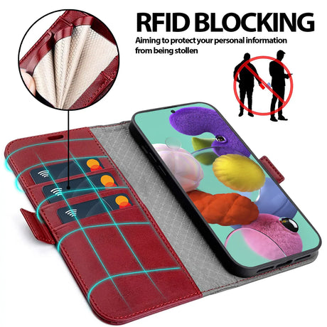 Samsung Galaxy A51 Klapphülle im Lederlook mit RFID Block in Rot