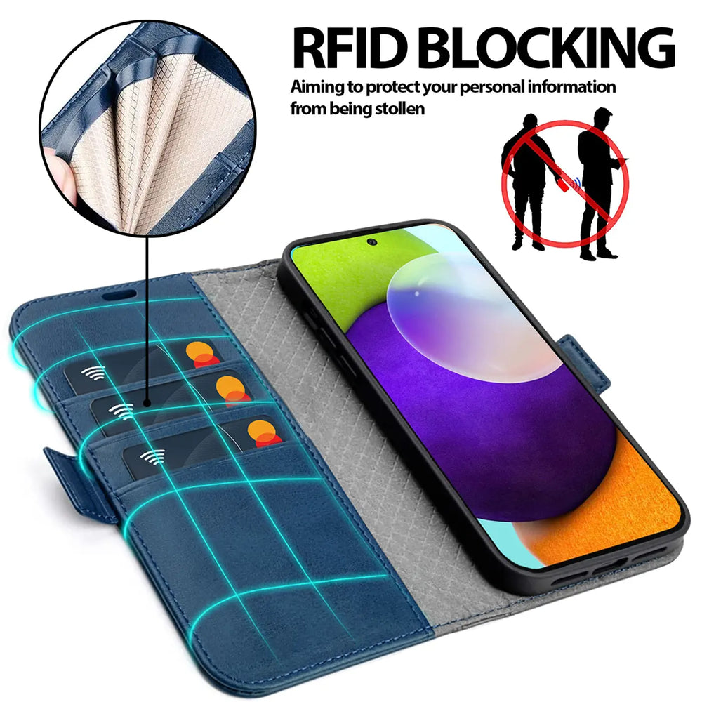 Samsung Galaxy A52 / A52 5G / A52S 5G Klapphülle im Lederlook mit RFID Block in Blau