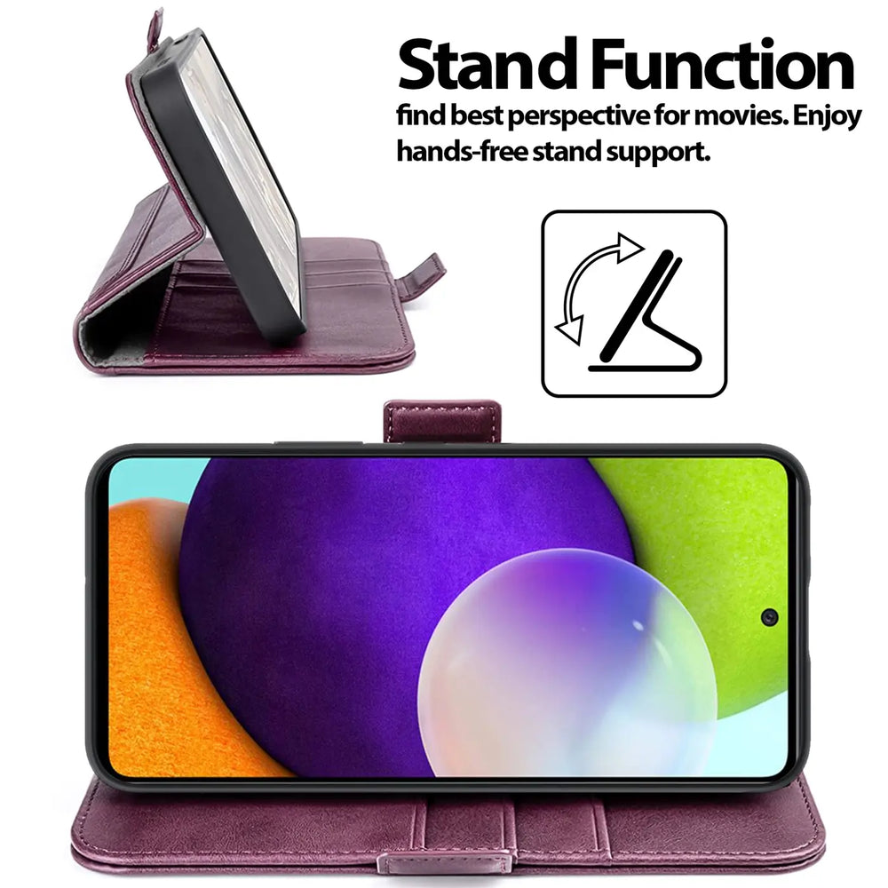 Dunkelrote Leder-Klapphülle mit Ständerfunktion für Samsung Galaxy A52/A52 5G/A52S 5G.