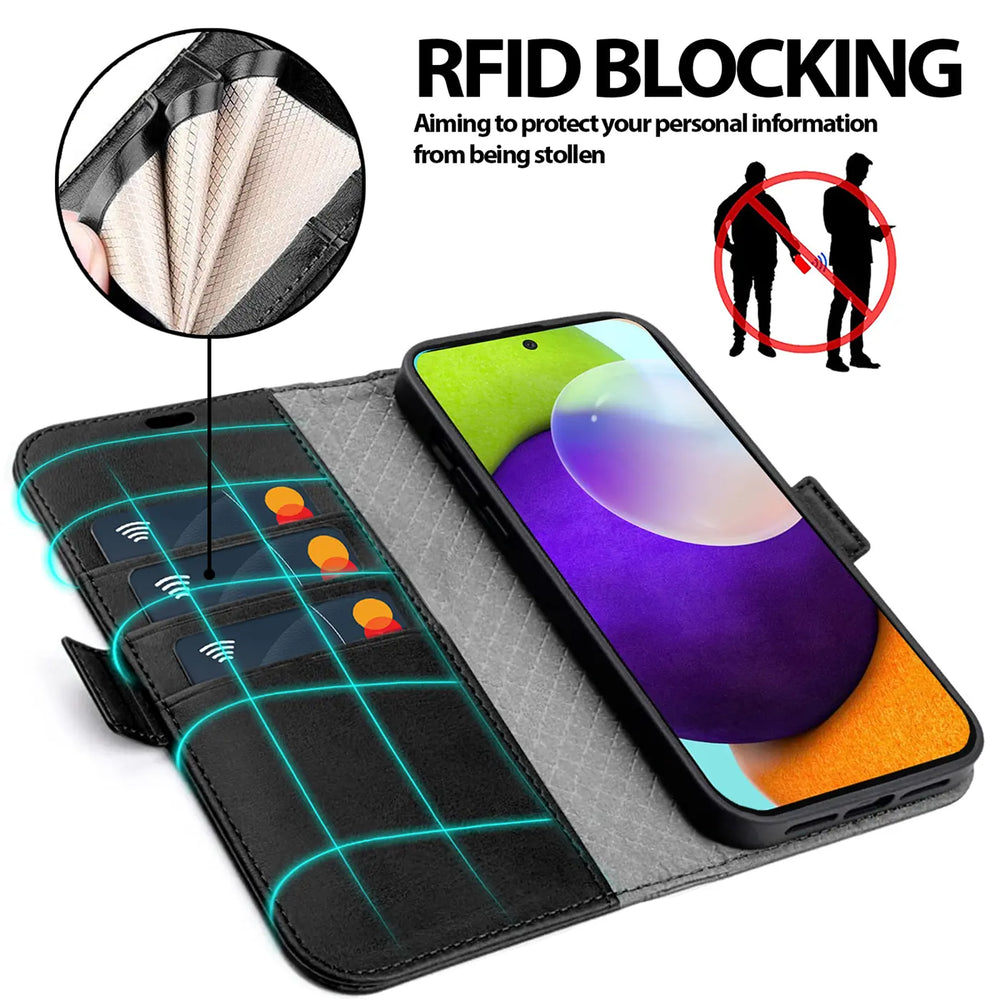 Samsung Galaxy A52 / A52 5G / A52S 5G Klapphülle im Lederlook mit RFID Block in Schwarz