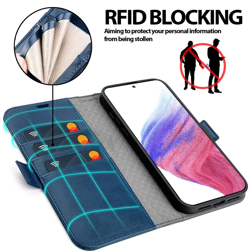 Samsung Galaxy A54 5G Klapphülle im Lederlook mit RFID Block in Blau