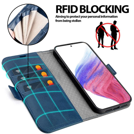 Samsung Galaxy A54 5G Klapphülle im Lederlook mit RFID Block in Blau