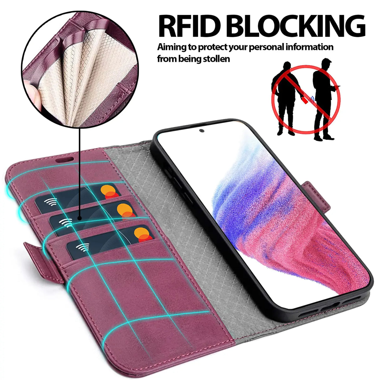 Samsung Galaxy A54 5G Klapphülle im Lederlook mit RFID Block in Lila
