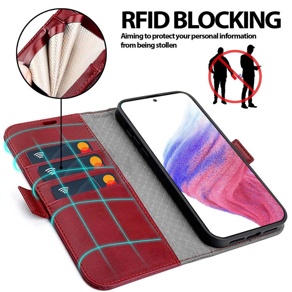 Samsung Galaxy A54 5G Klapphülle im Lederlook mit RFID Block in Rot