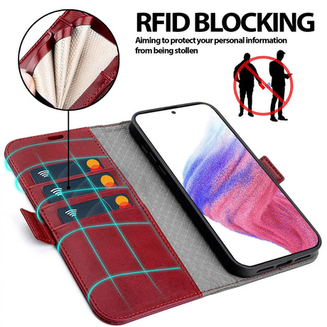 Samsung Galaxy A54 5G Klapphülle im Lederlook mit RFID Block in Rot