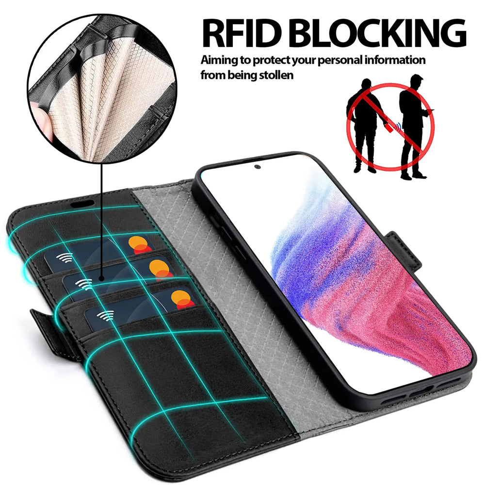 Samsung Galaxy A54 5G Klapphülle im Lederlook mit RFID Block in Schwarz