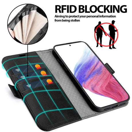 Samsung Galaxy A54 5G Klapphülle im Lederlook mit RFID Block in Schwarz