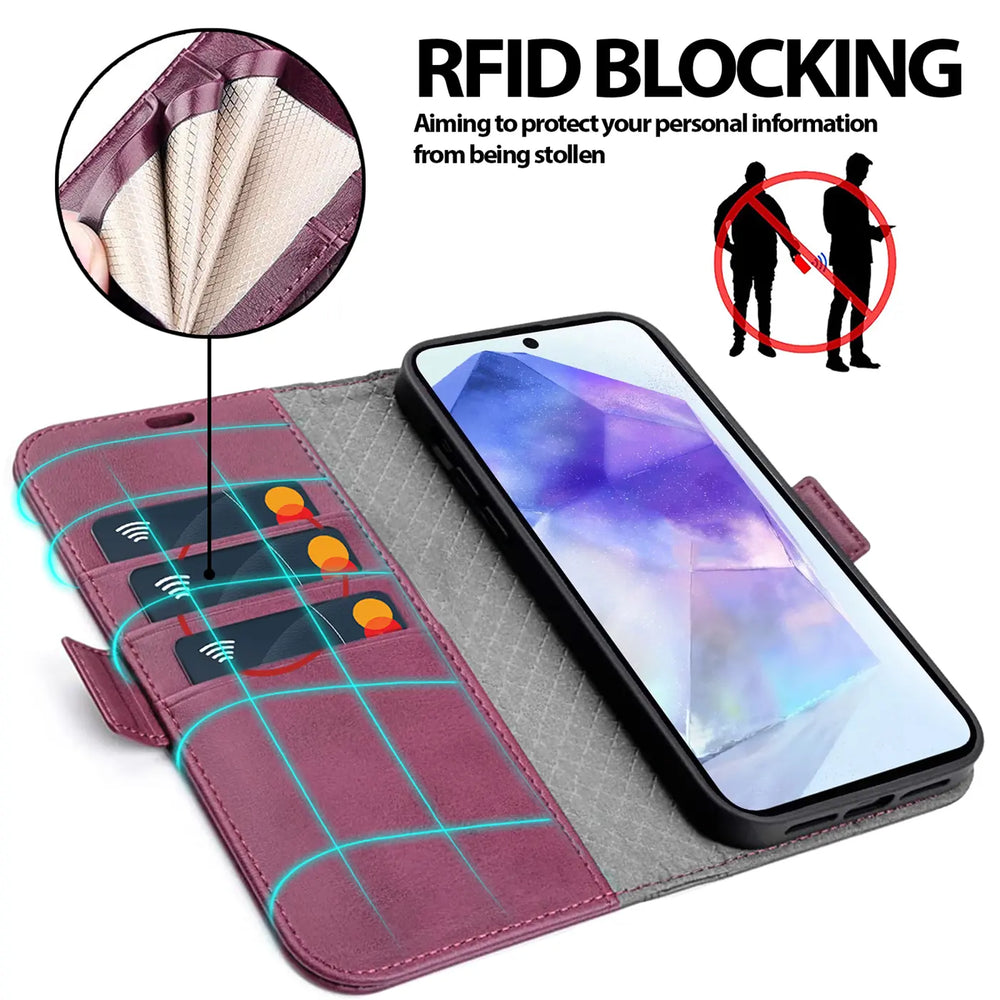 Samsung Galaxy A55 5G Klapphülle im Lederlook mit RFID Block in Lila