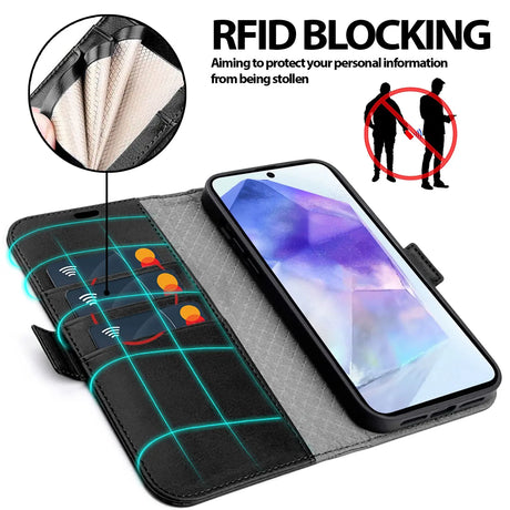 Samsung Galaxy A55 5G Klapphülle im Lederlook mit RFID Block in Schwarz
