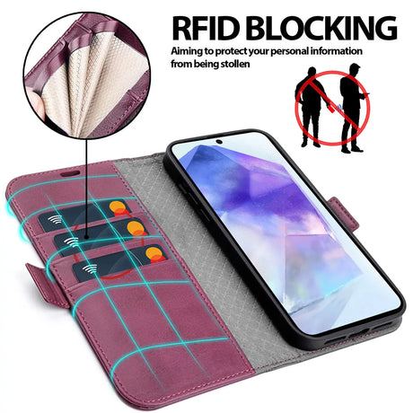 Samsung Galaxy A57 5G Klapphülle im Lederlook mit RFID Block in Lila