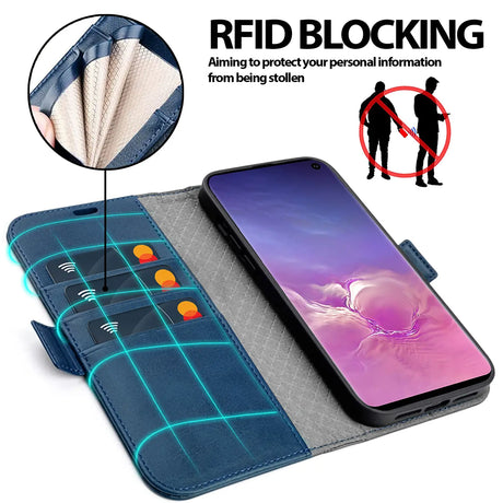 Samsung Galaxy S10 Klapphülle im Lederlook mit RFID Block in Blau
